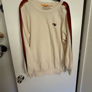 Aviator Nation Cream Sweater with Multicolor Stripes